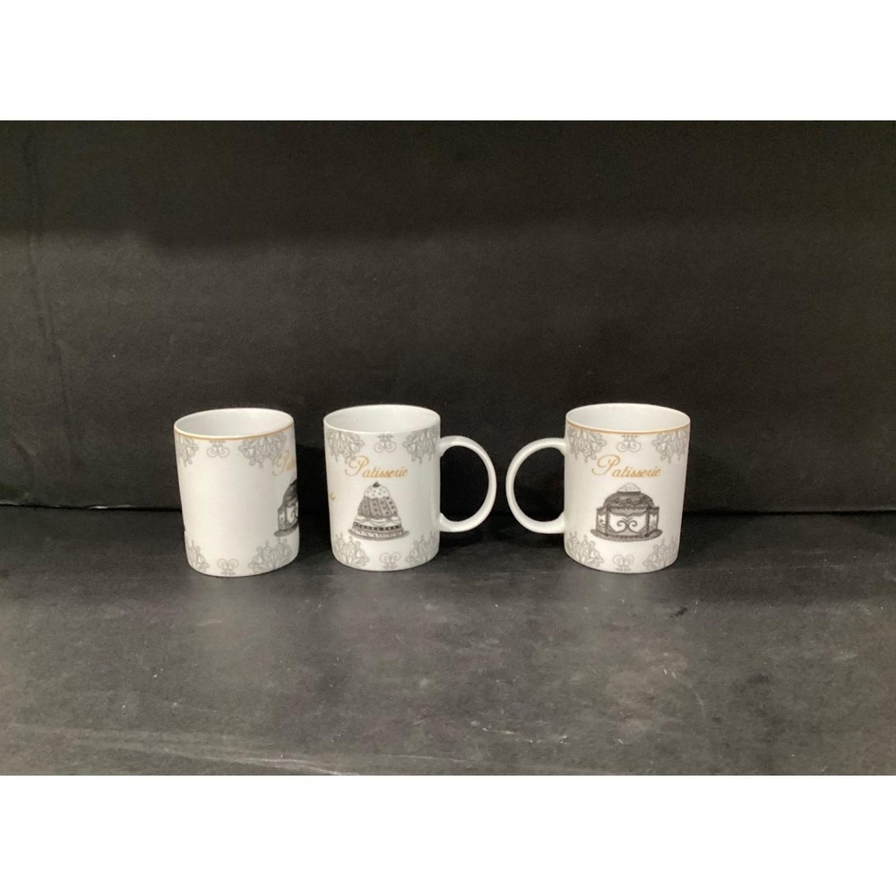 Bia Set‎ of 3 Patisserie White Porcelain Cups with French Pastry Design parisian